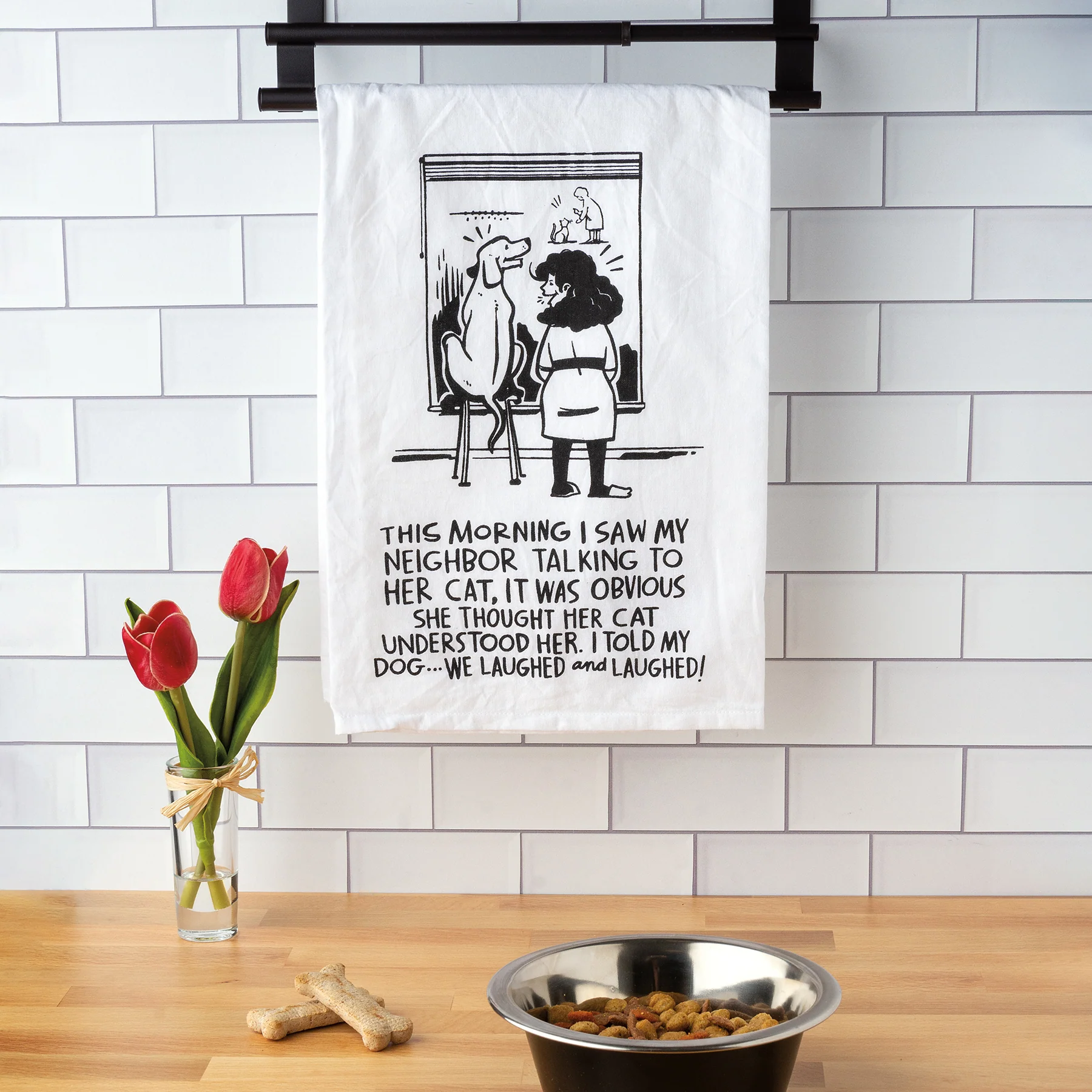 Neighbor Talking To Cat Kitchen Towel - Image 2