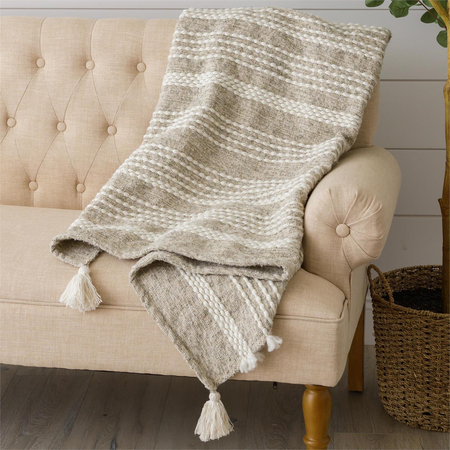 Neutral Woven Throw with Tassels