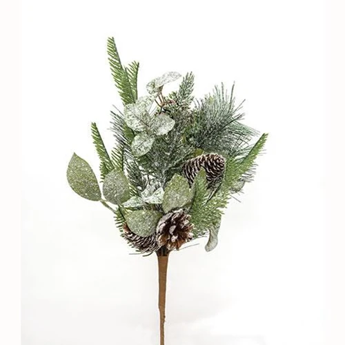 Newport Snowy Mixed Greens & Cone 19" Faux Evergreen Bush