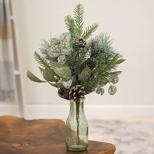 Newport Snowy Mixed Greens & Cone 19" Faux Evergreen Bush - Image 2