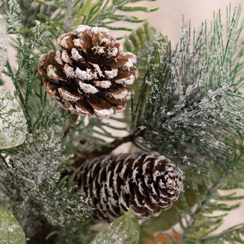 Newport Snowy Mixed Greens & Cone 19" Faux Evergreen Bush - Image 3