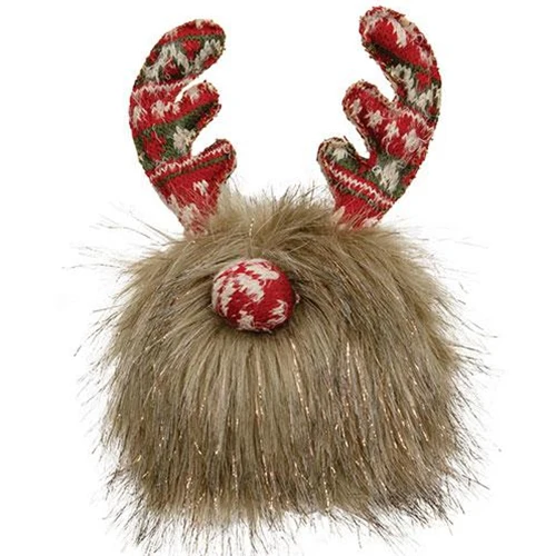 Nordic Sweater Shaggy Brown Sparkle Gnome Antler Ball