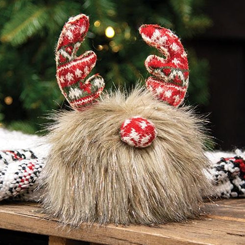 Nordic Sweater Shaggy Brown Sparkle Gnome Antler Ball - Image 2