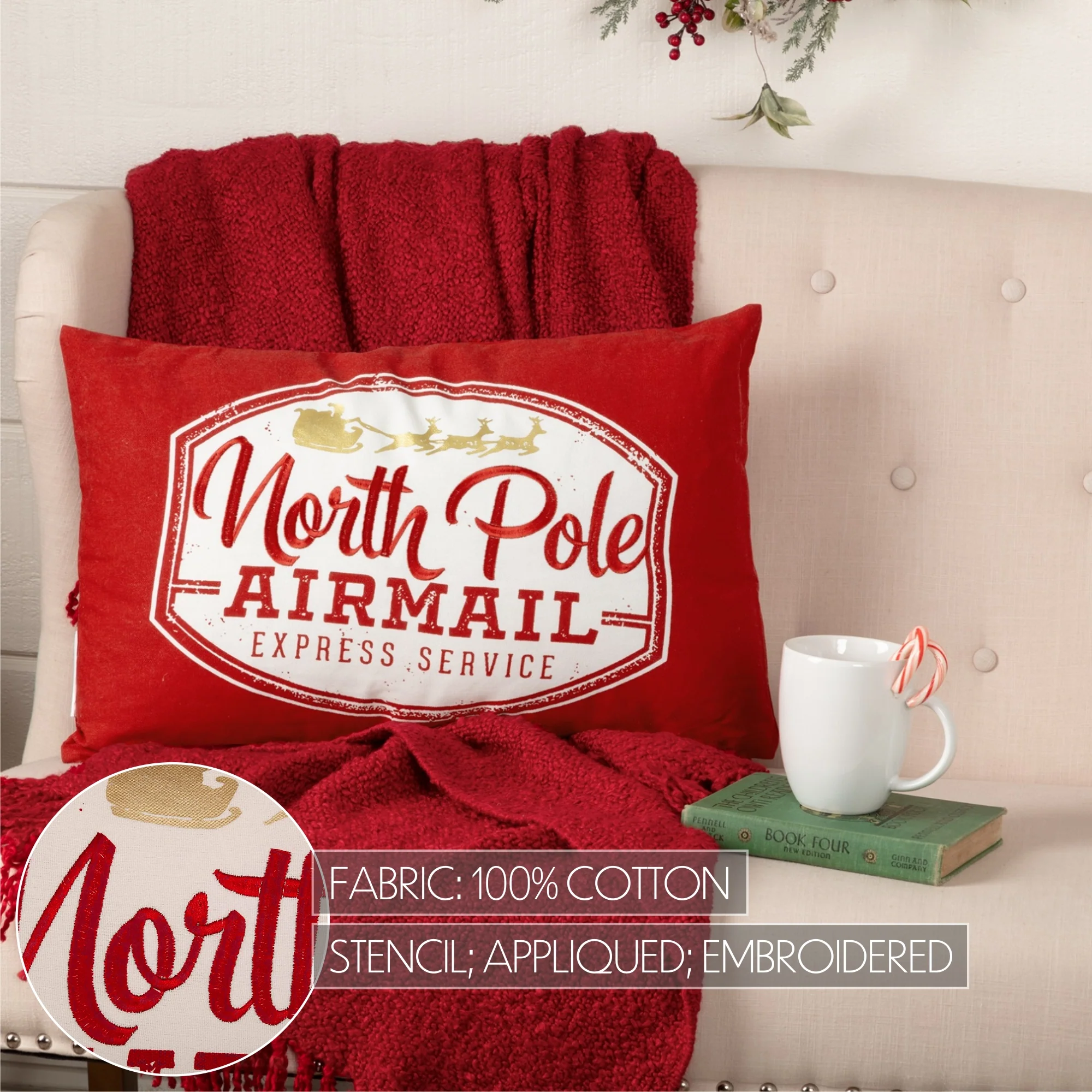 💙 North Pole Airmail Red Throw Pillow - Image 6