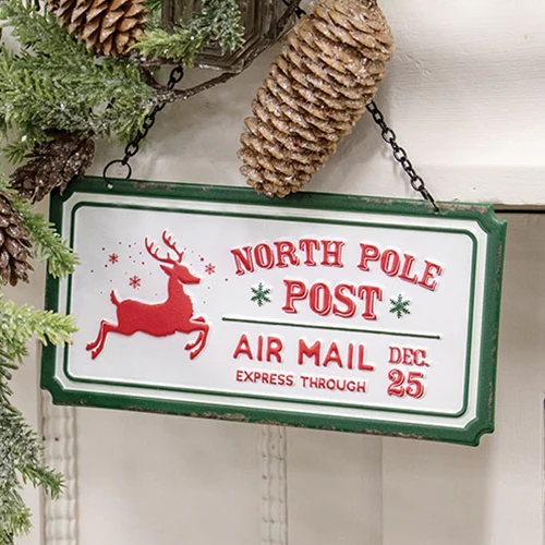 North Pole Post Distressed Hanging Sign - Image 2