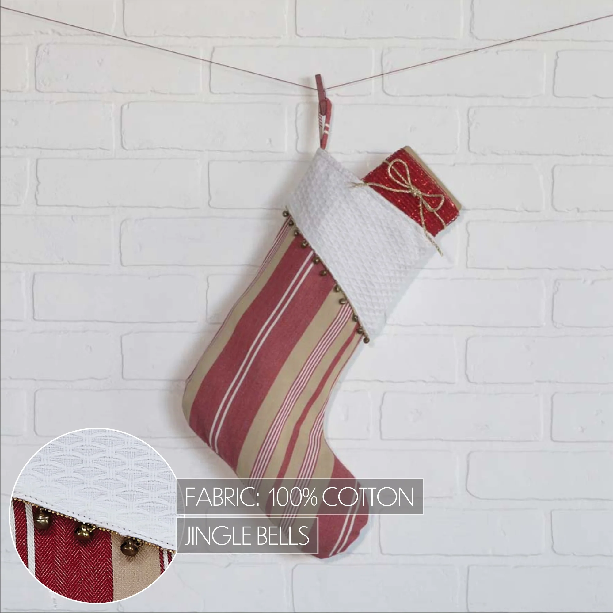 ๐ Nostalgic Red and Tan Stripe Christmas Stocking - Image 4