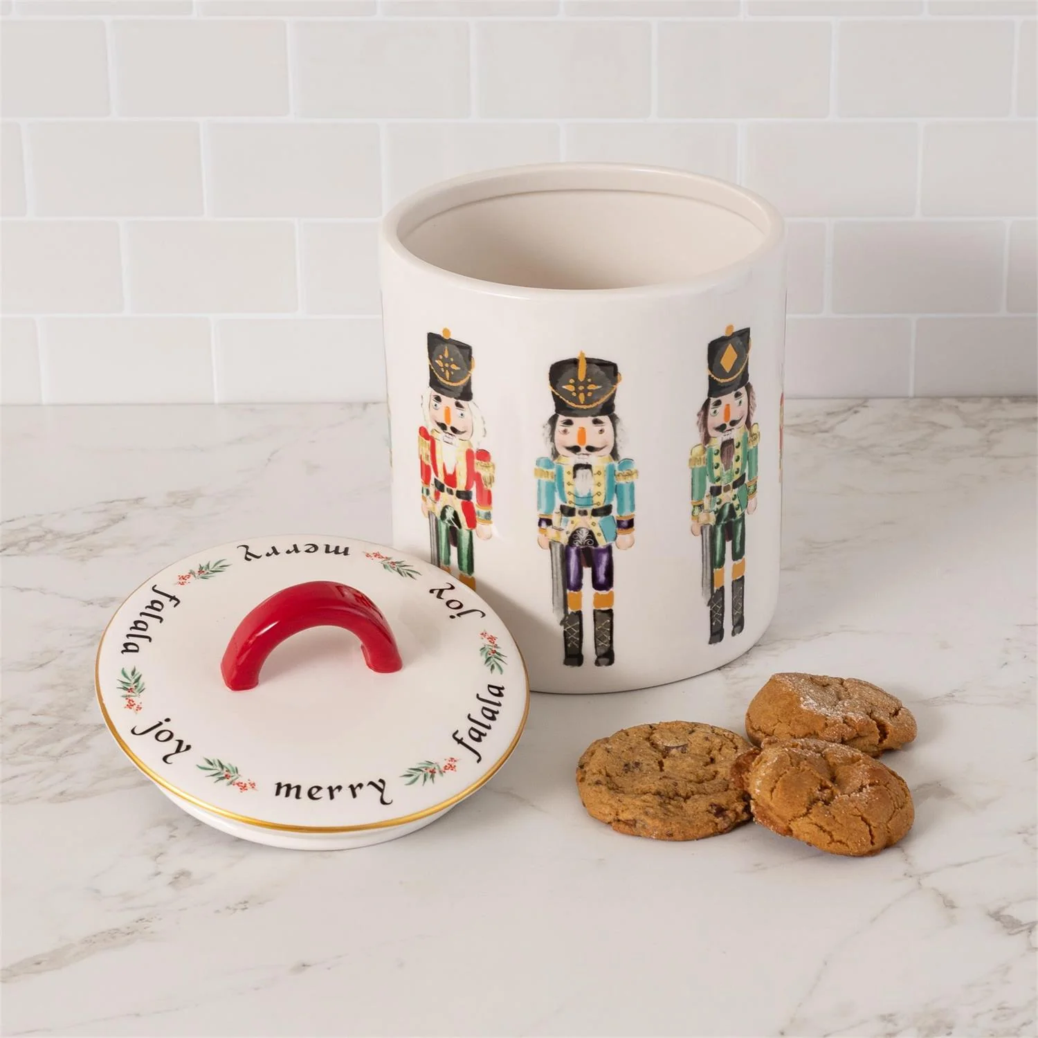 Nutcracker Ceramic Christmas Canister 9" H - Image 2