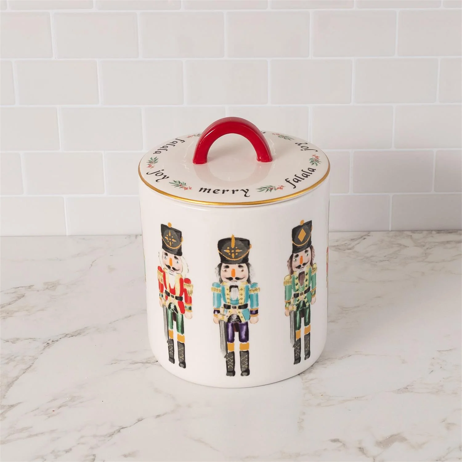Nutcracker Ceramic Christmas Canister 9" H - Image 3