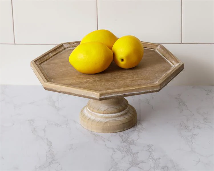 Octagon 12" Wooden Pedestal Tray