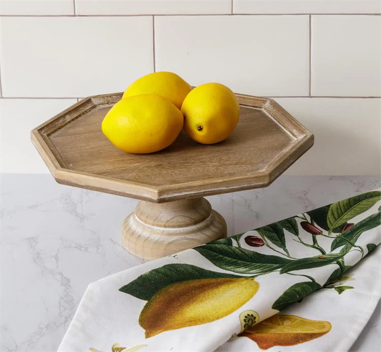 Octagon 12" Wooden Pedestal Tray - Image 2