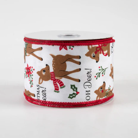 Oh Deer Christmas Poinsettias Holly Ribbon 2.5" x 10 yards - Image 2