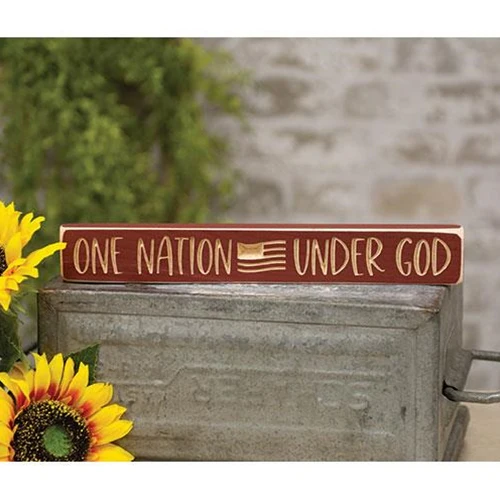 💙 One Nation Under God with Flag 12" Engraved Wooden Block