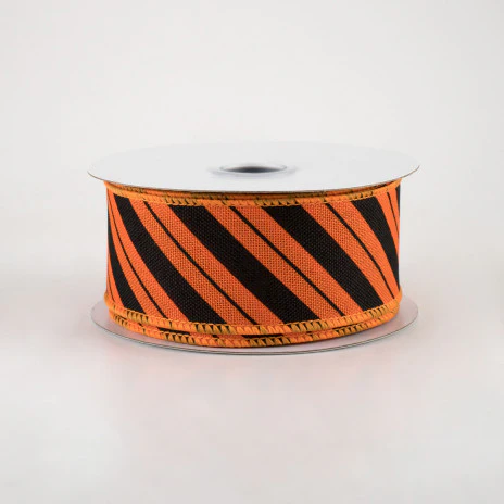 Orange and Black Striped Ribbon 1.5" x 10 yards - Image 2