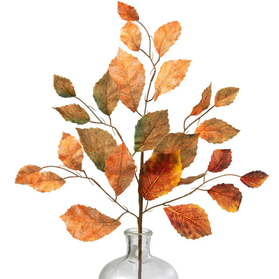 Orange Birch Leaves 21" Faux Foliage Spray