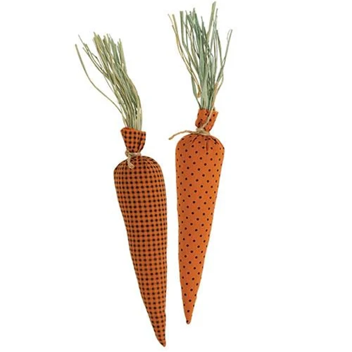 Orange & Black Polka Dot & Buffalo Check Carrots Set of 2