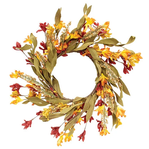 Orange & Burgundy Wildflower Heather 16" Faux Floral Wreath - Image 2