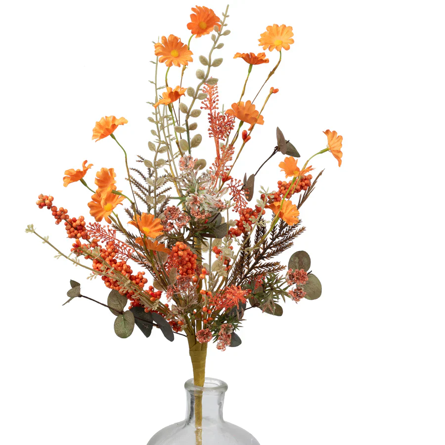 Orange Flower Mixed Fall Filler 24" Faux Floral Spray