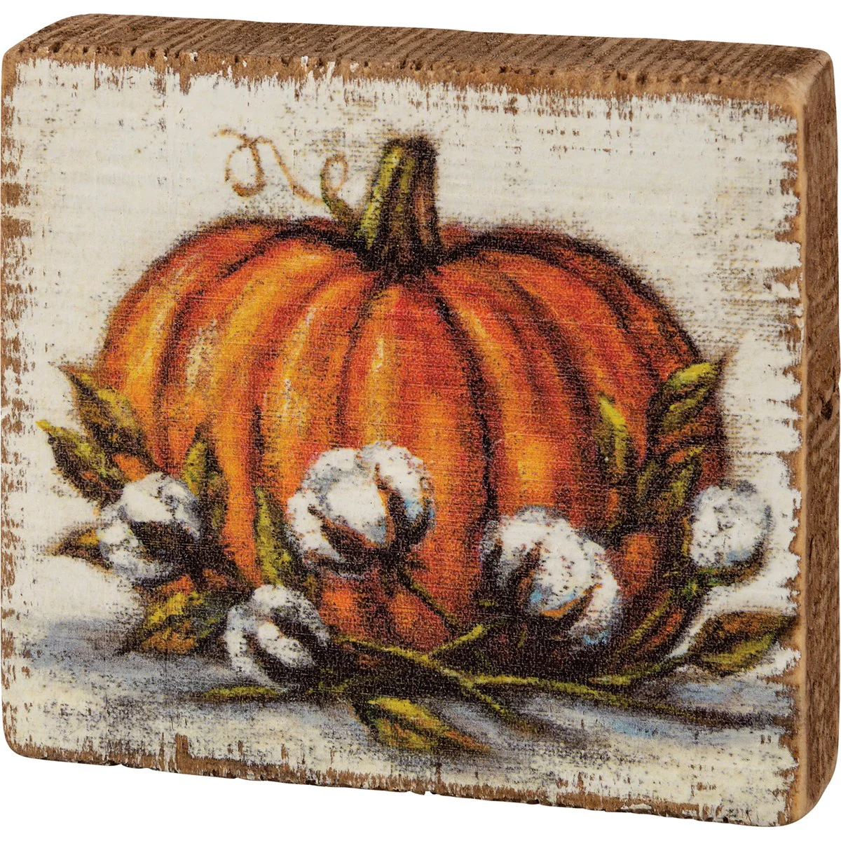๐ Orange Pumpkin With Cotton Small 3.25" Block Sign