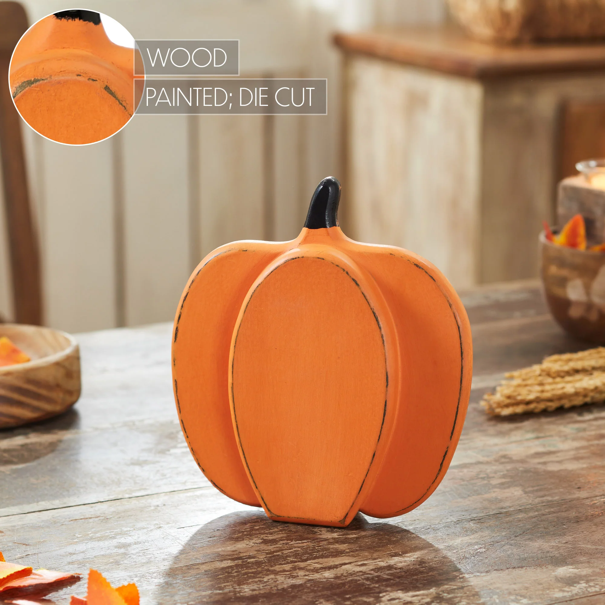Orange Wooden Layered Pumpkin 9" H - Image 6
