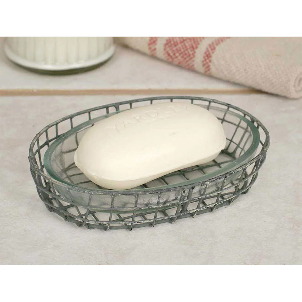 💙 Oval Metal Soap Dish with Glass Liner
