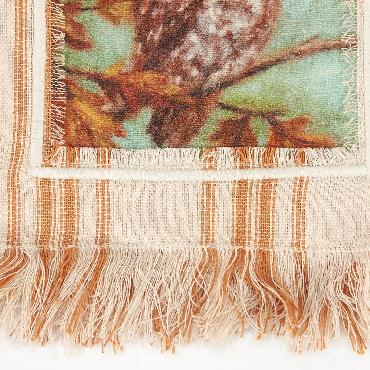 Owl With Fall Leaves Striped Kitchen Towel - Image 4