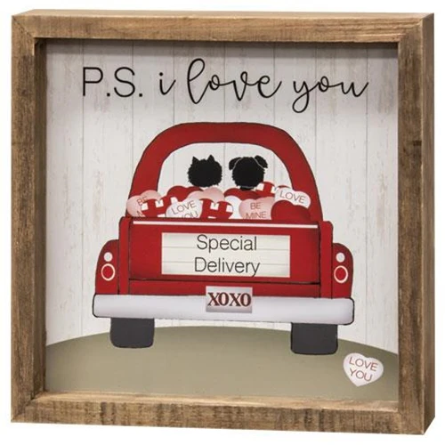 P.S. I Love You Dog & Kitty Square Valentine's Day Sign