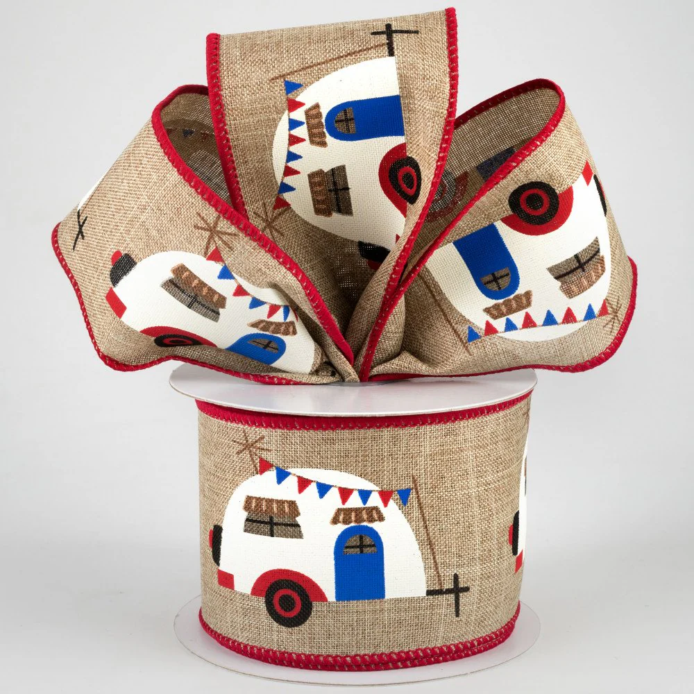 Patriotic Retro Camper Ribbon 2.5" x 10 yards - Image 2