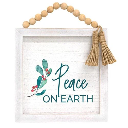 Peace On Earth Framed Sign with Beads & Tassels - Image 2