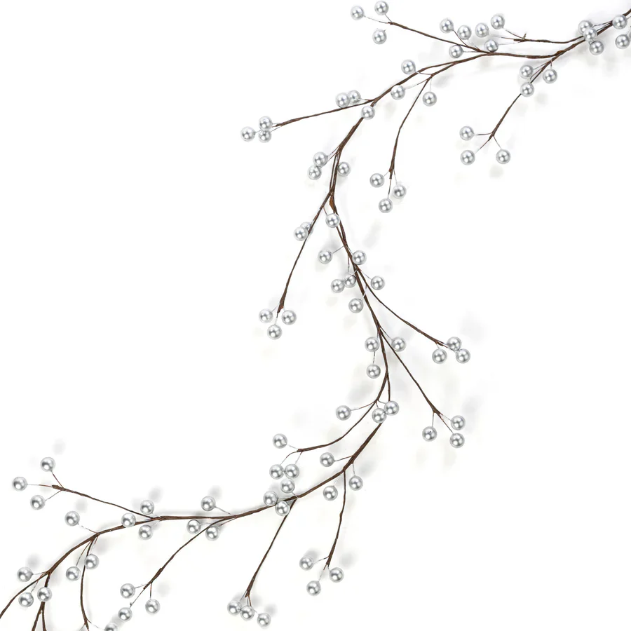 Pearl Silver Berry Ball 5 Foot Faux Garland