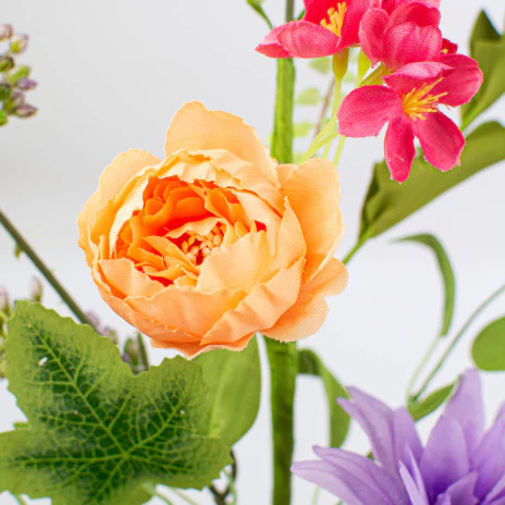 Peony and Dahlia in Orange Pink and Purple 24" Faux Floral Spray - Image 2