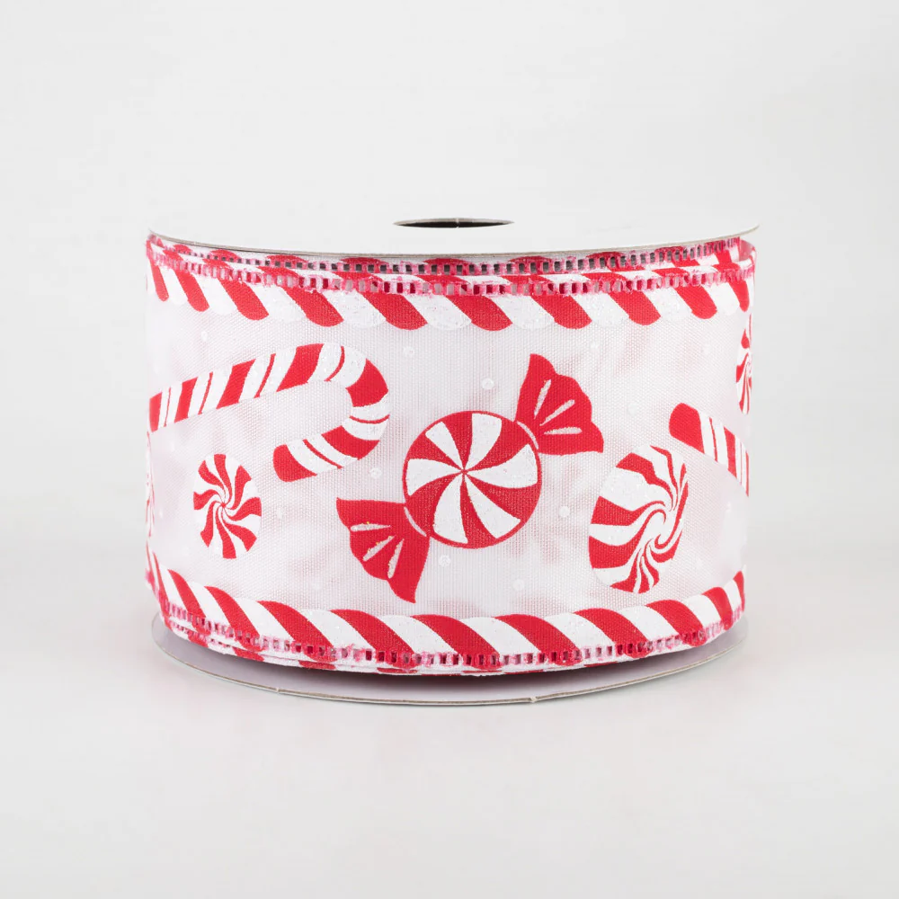 Peppermints With Candy Cane Edge Ribbon 2.5" x 10 Yards - Image 2