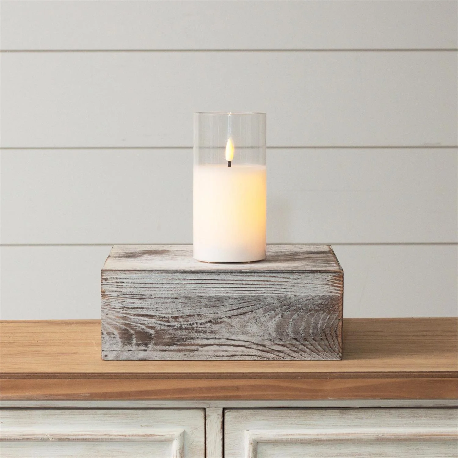 Pillar Clear Glass LED Flickering Candle 6" H