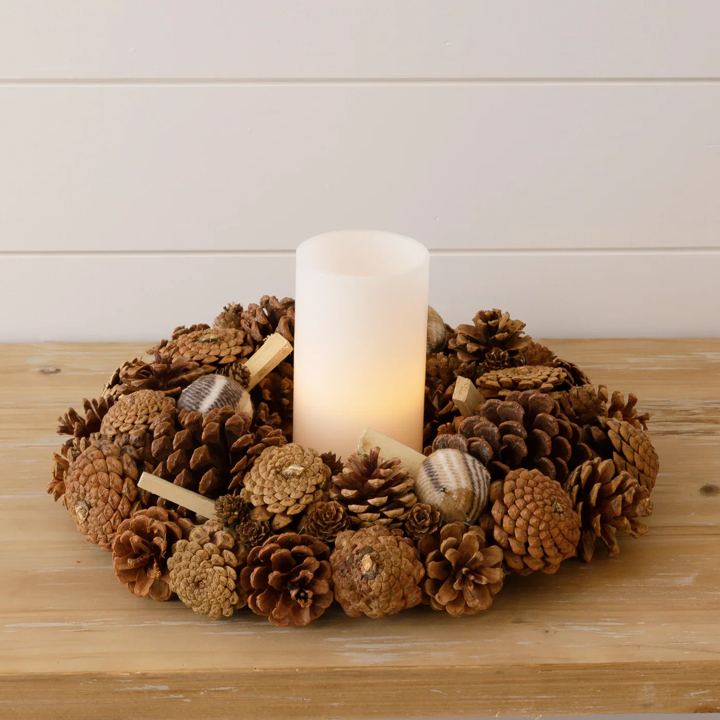 Pinecone Wreath With Fabric Balls 14" diameter - Image 2