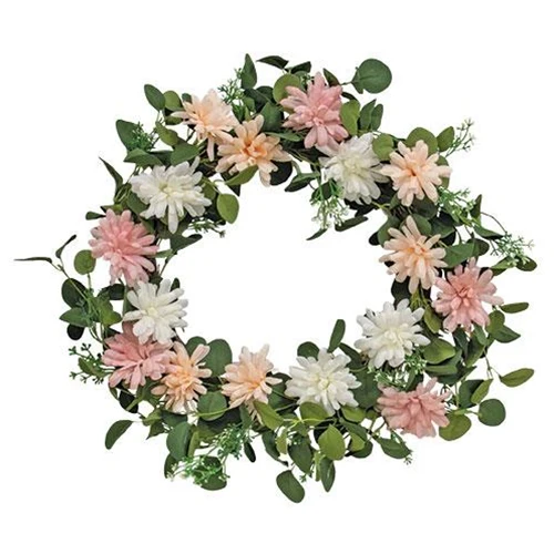 Pink Blush & White Flowers Eucalyptus 18" Faux Floral Wreath - Image 2