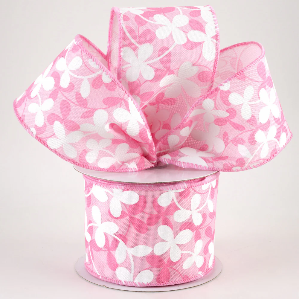 💙 🔥 Pink Clover Flowers Ribbon 2.5" x 10 yards