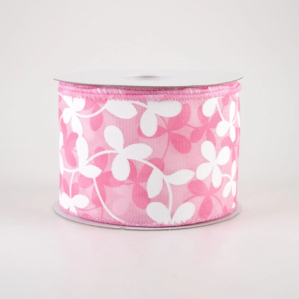 💙 🔥 Pink Clover Flowers Ribbon 2.5" x 10 yards - Image 2