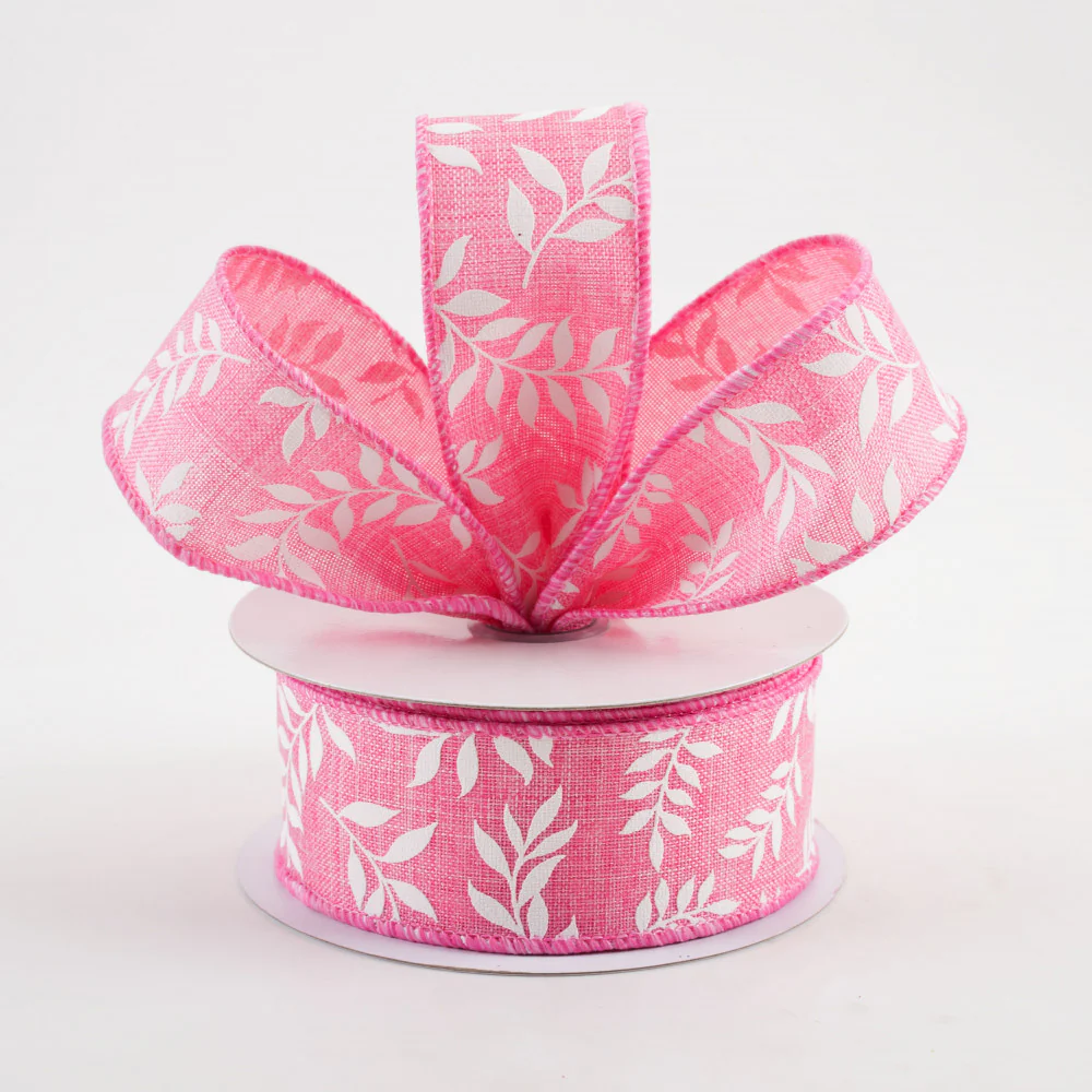 ๐ ๐ฅ Pink Laurel Leaf Ribbon 1.5" x 10 yards