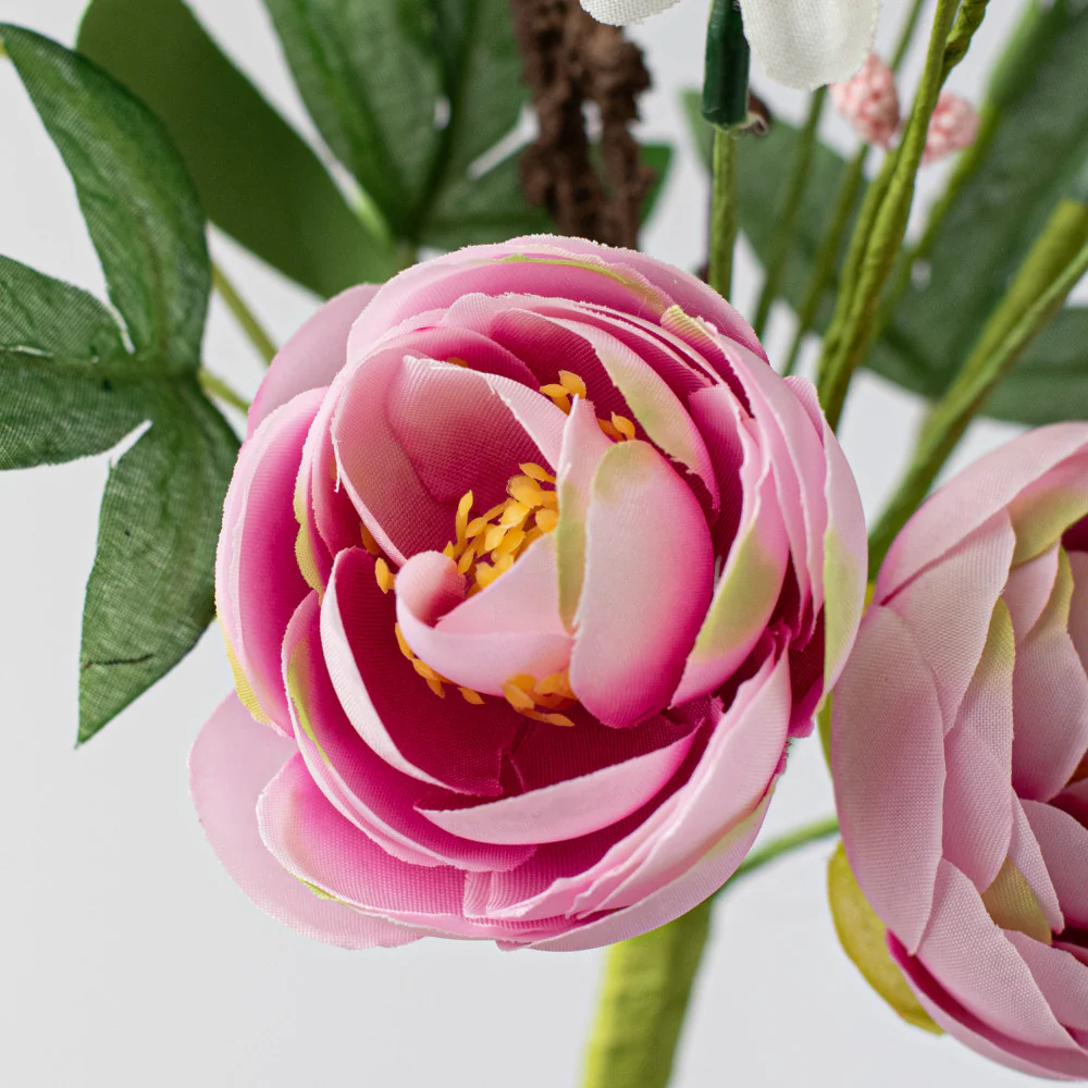 Pink Ranunculus Berry Leaves 17" Faux Floral Spray - Image 2