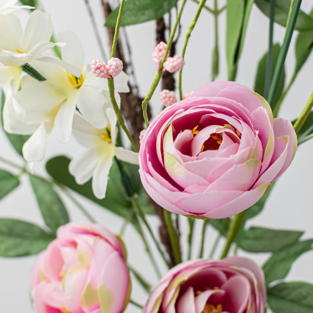 Pink Ranunculus Berry Leaves 17" Faux Floral Spray - Image 3