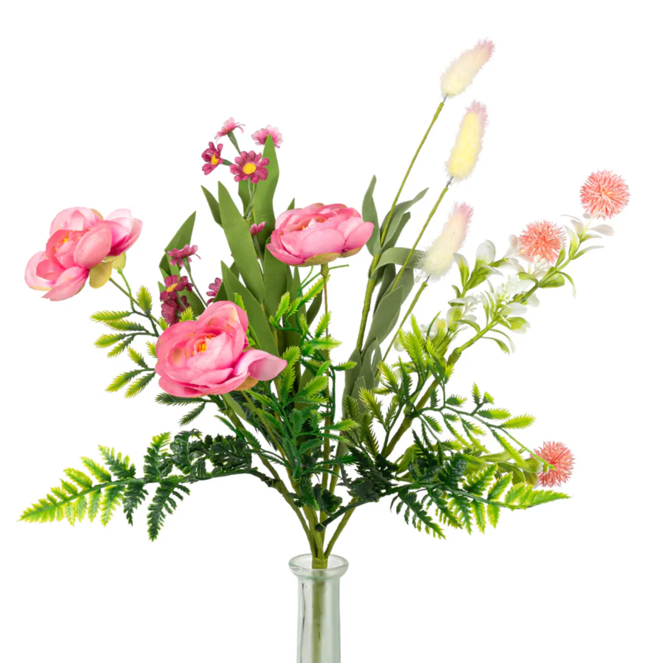 Pink Ranunculus & Bunny Tail 19" Faux Floral Spray