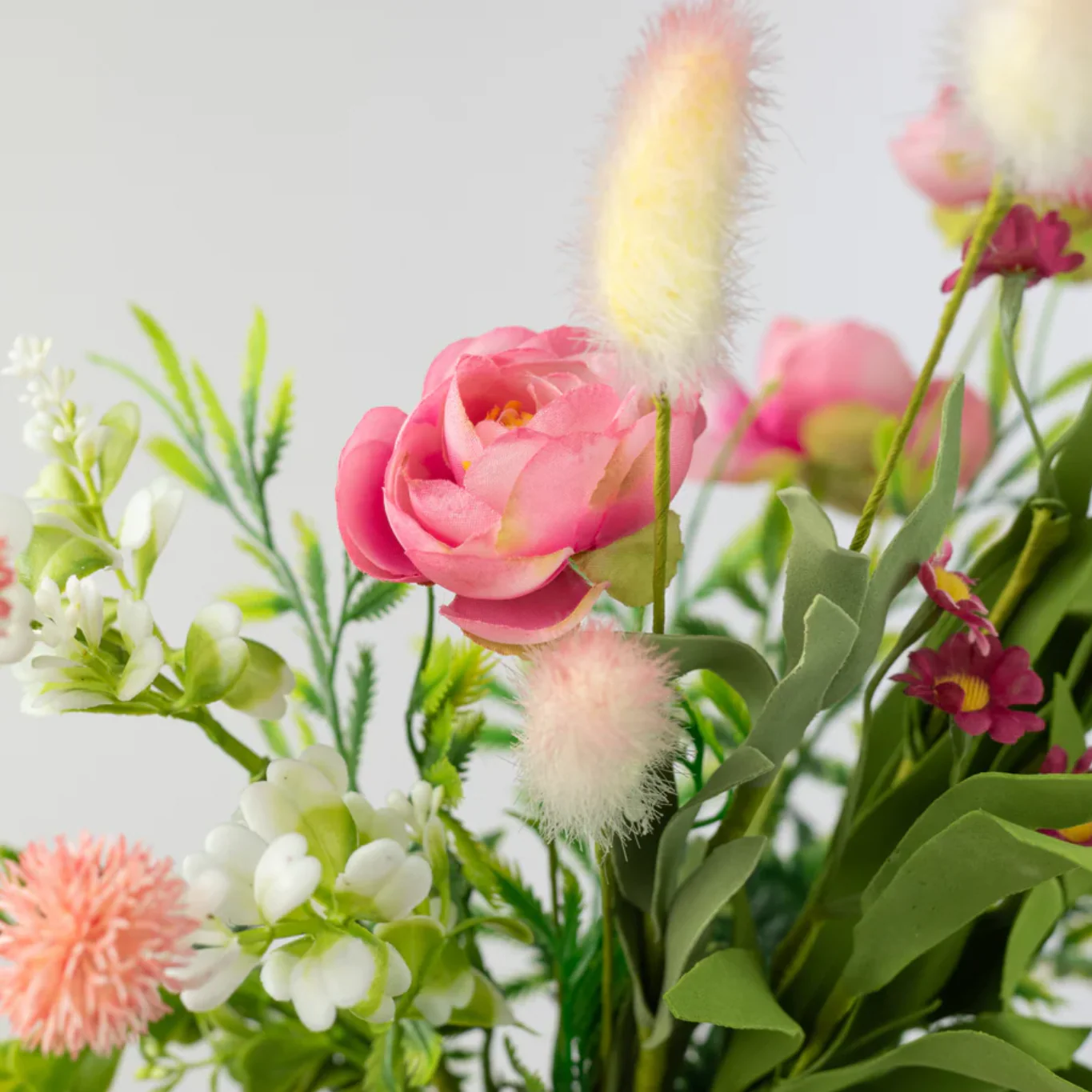 Pink Ranunculus & Bunny Tail 19" Faux Floral Spray - Image 2