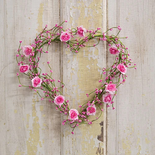 Pink Roses & Pip Berry Heart 10.5" Faux Floral Wreath