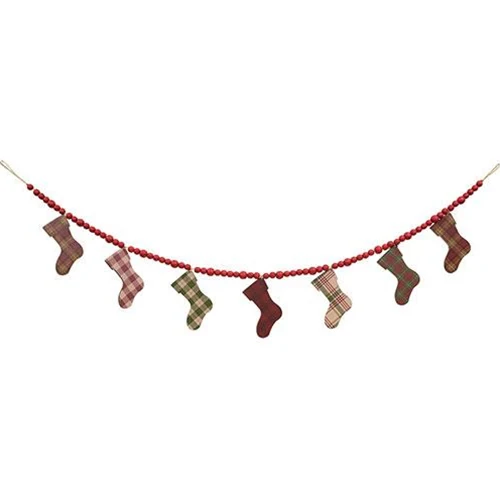 Plaid Stockings & Beads 51" Wooden Christmas Garland - Image 2