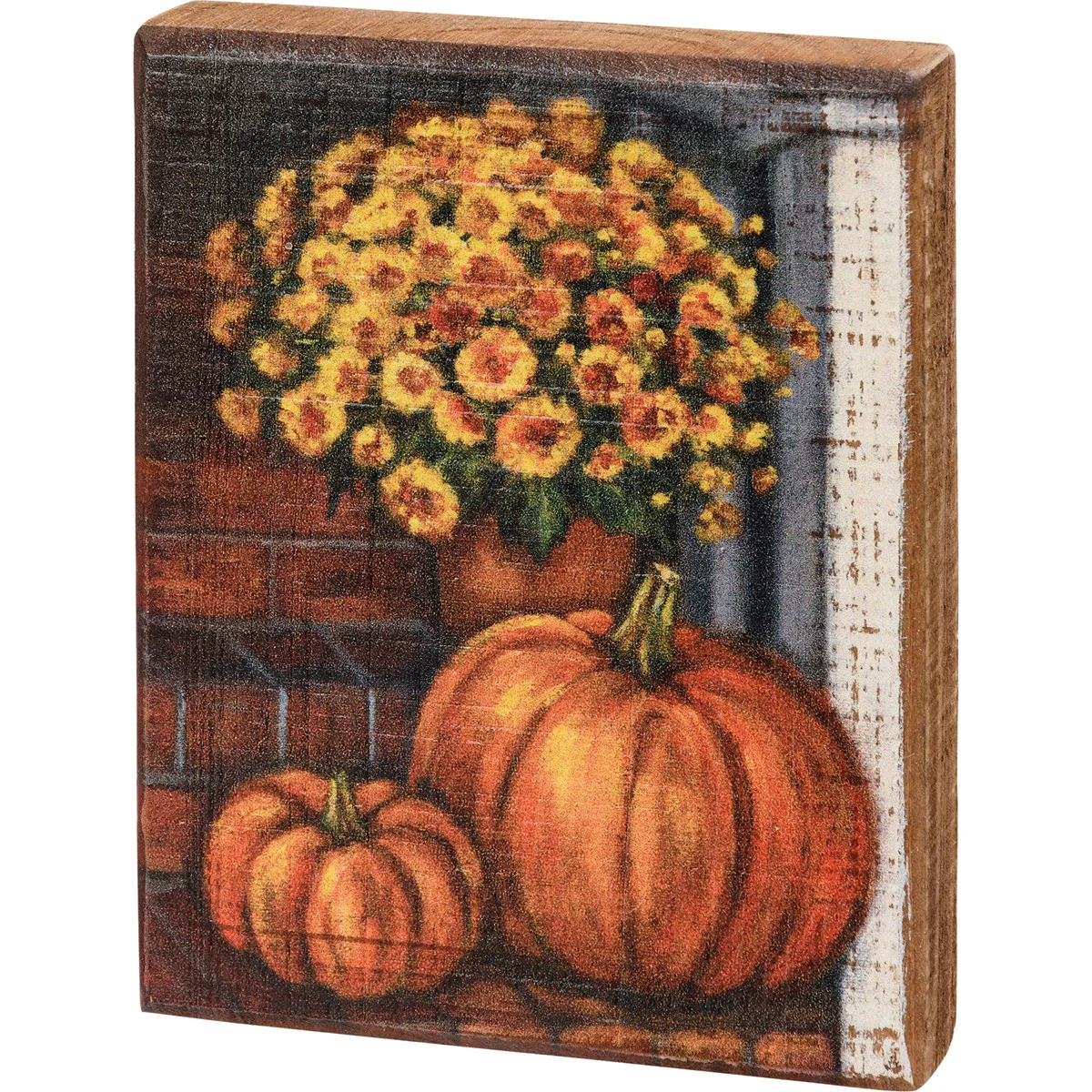 Porch Steps And Pumpkins 5" Small Wooden Block Sign