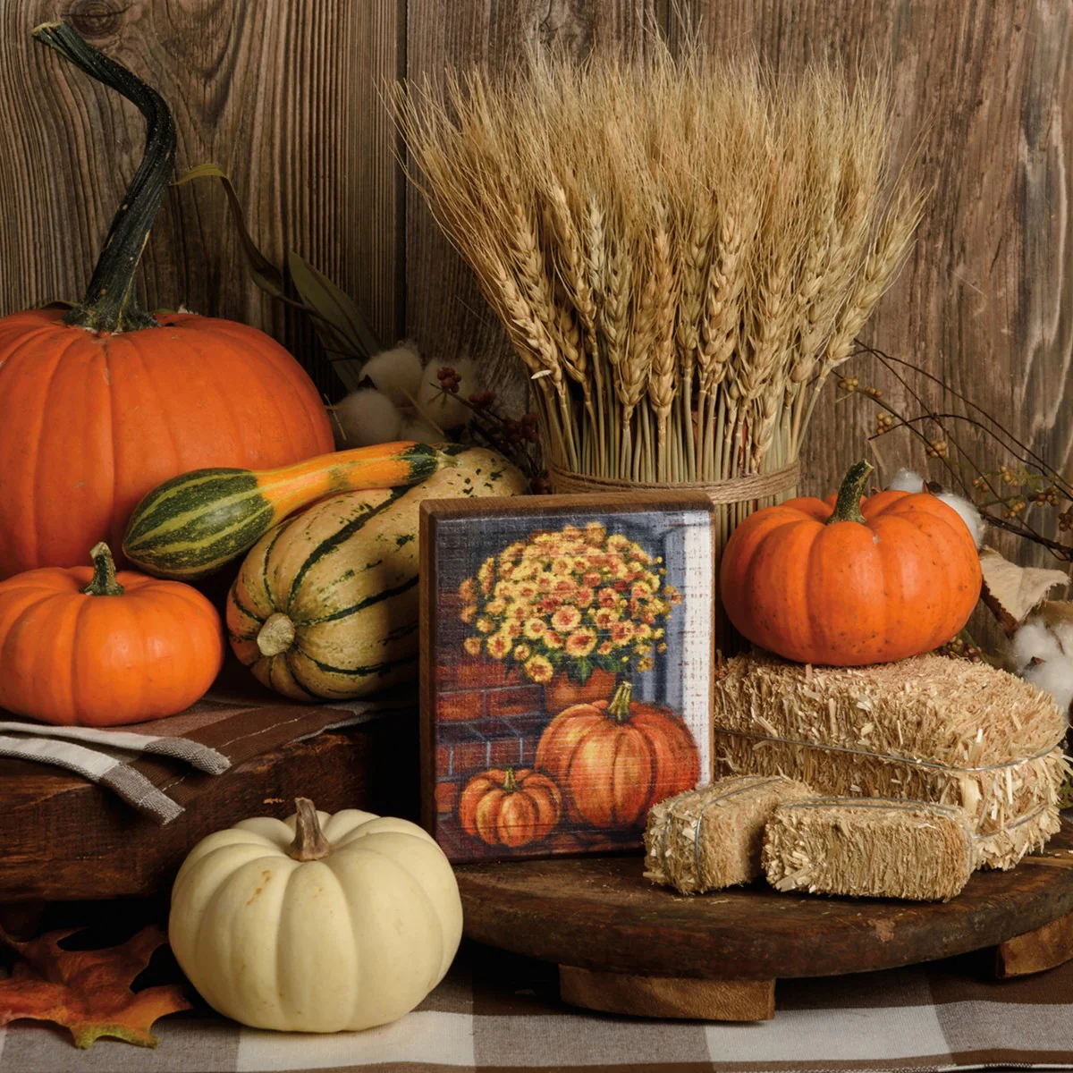 Porch Steps And Pumpkins 5" Small Wooden Block Sign - Image 2