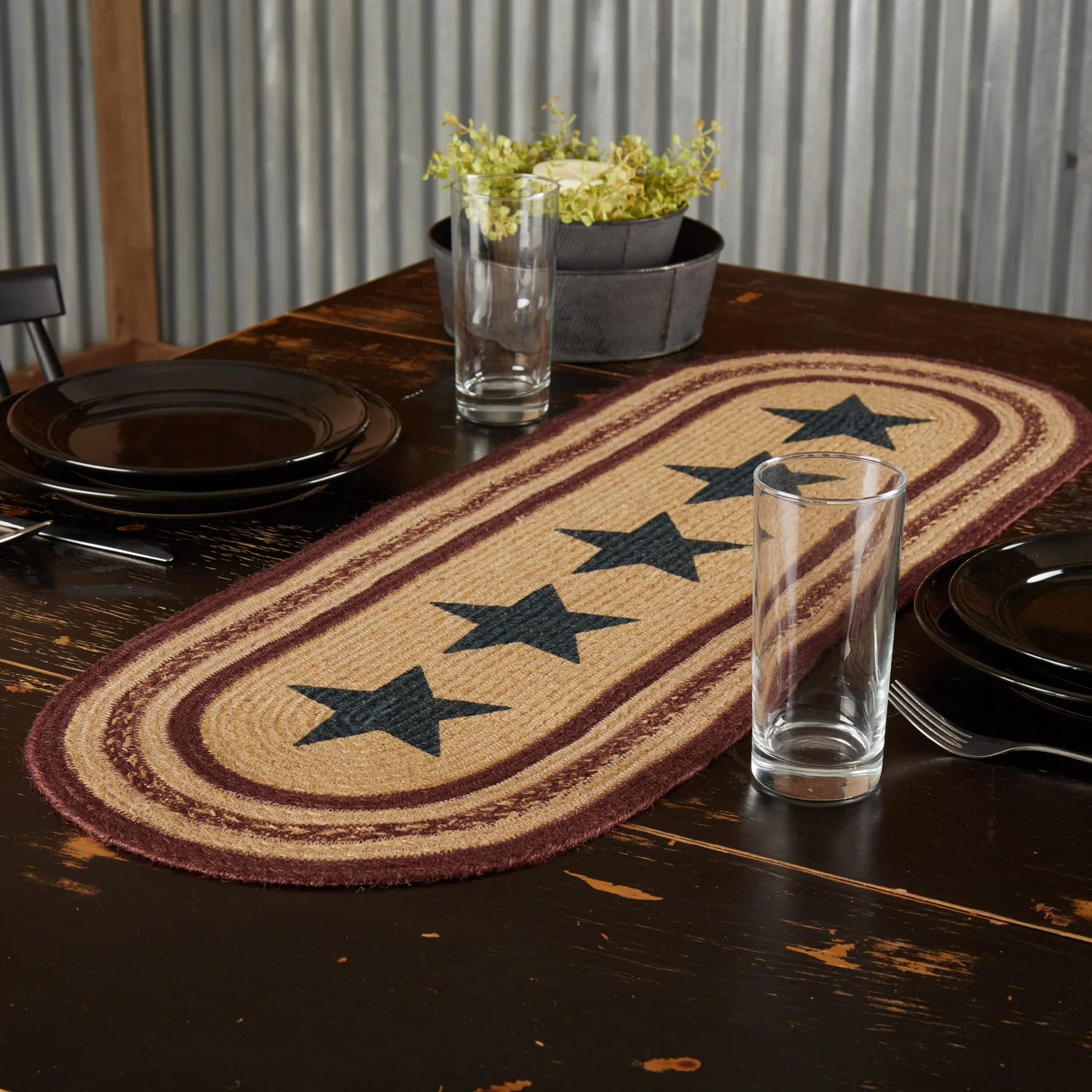 Potomac Jute Americana Stencil Stars Table Runner 13" x 36"