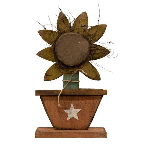Potted Sunflower on Base 16.5" Wooden Decor - Image 2