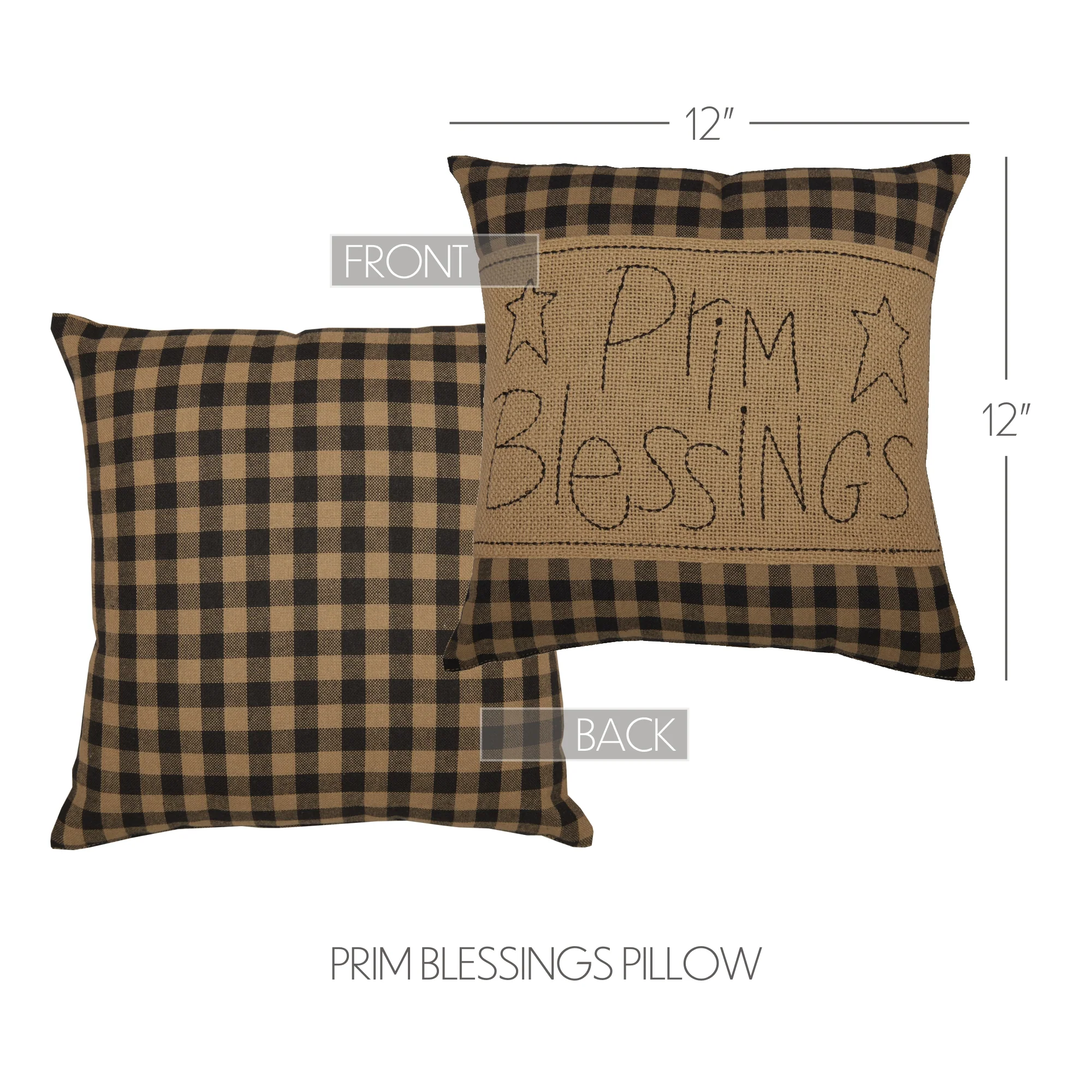 Prim Blessings Black Check 12" Accent Pillow - Image 3