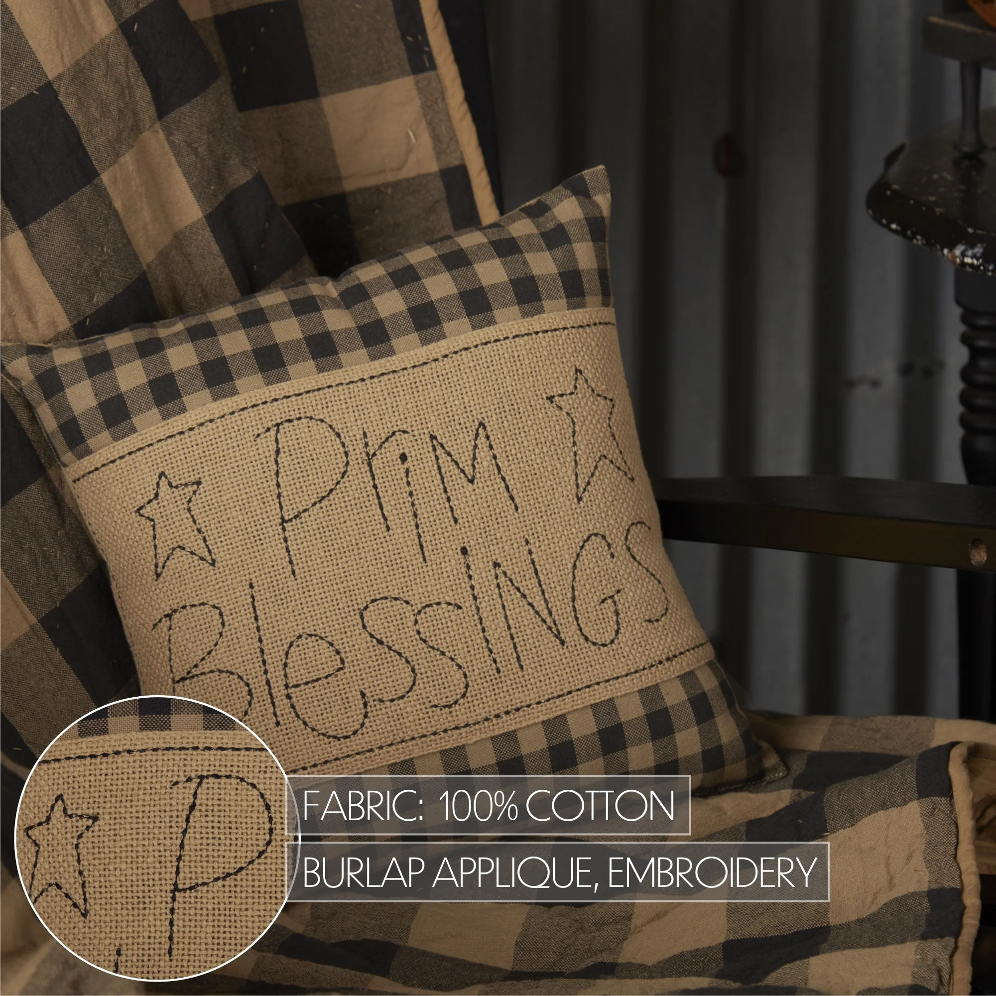 Prim Blessings Black Check 12" Accent Pillow - Image 6