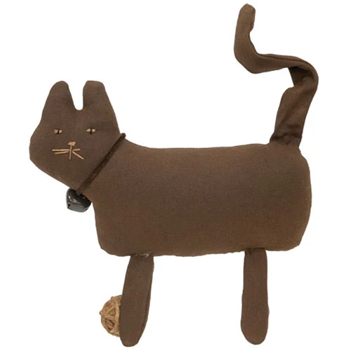 Primitive Brown Cat Fabric Figure with Yarn Ball - Image 2